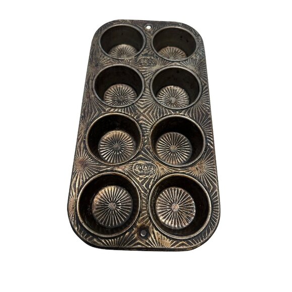 VTG EKCO Ovenex N-800–8 Muffin Pan ART DECO STARBURST PATTERN Cupcake Tin  USA